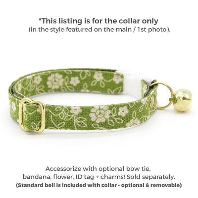Floral Cat Collar - "Moss" - Olive Green Cat Collar / Fall + Spring / Breakaway Buckle or Non-Breakaway / Cat, Kitten + Small Dog Sizes