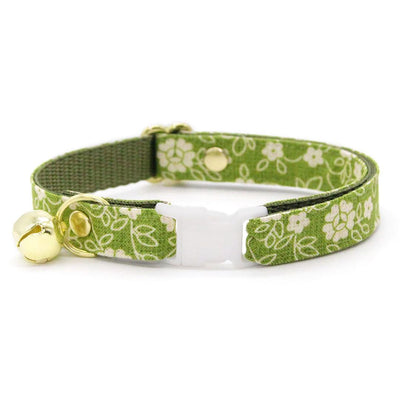 Floral Cat Collar - "Moss" - Olive Green Cat Collar / Fall + Spring / Breakaway Buckle or Non-Breakaway / Cat, Kitten + Small Dog Sizes
