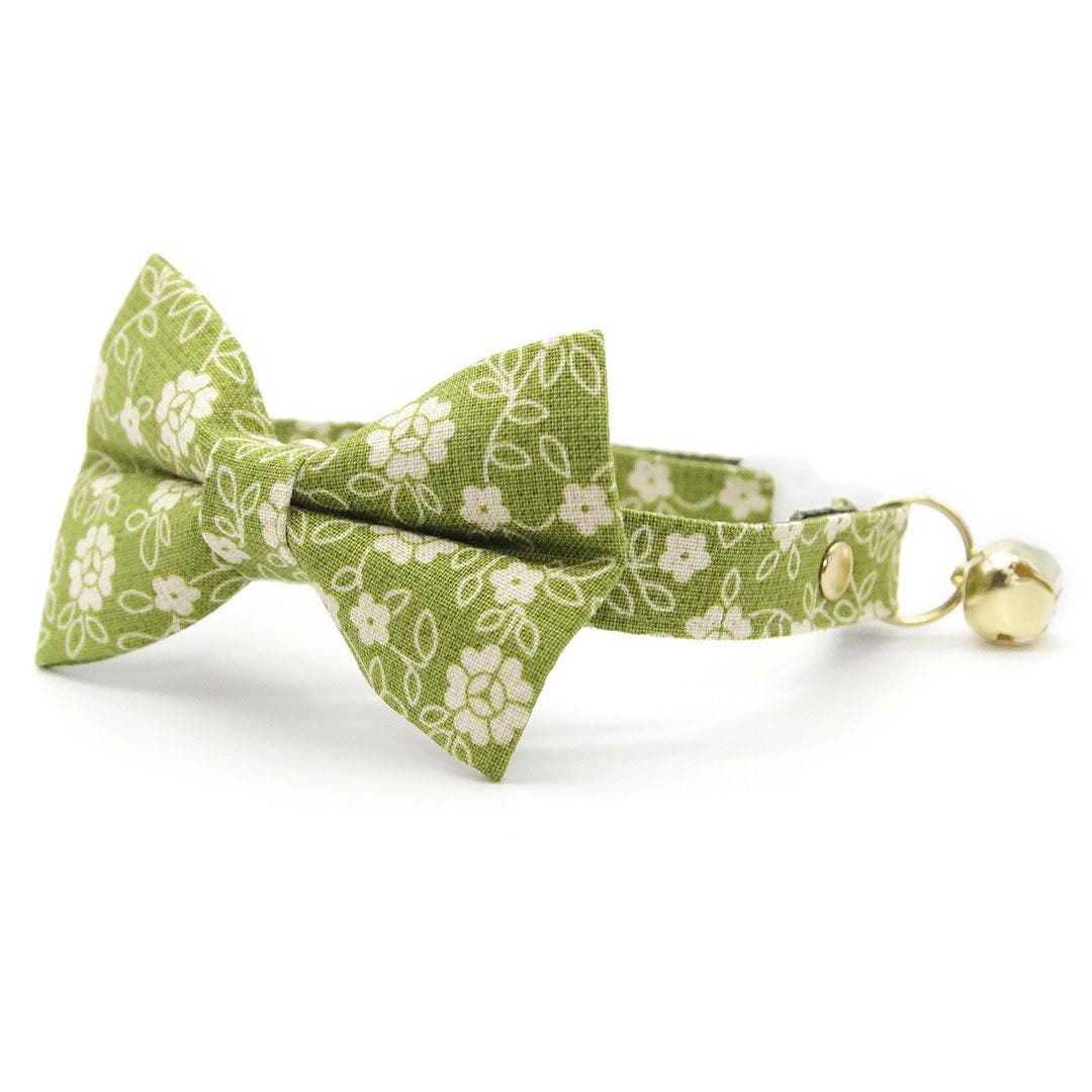 Floral Cat Collar - "Moss" - Olive Green Cat Collar / Fall + Spring / Breakaway Buckle or Non-Breakaway / Cat, Kitten + Small Dog Sizes