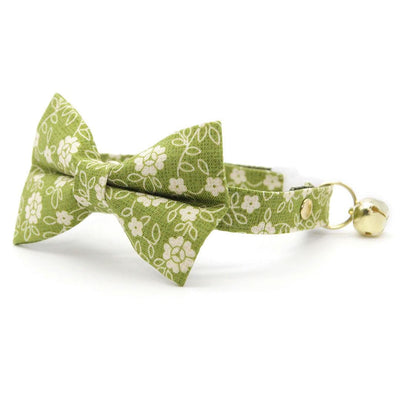 Floral Cat Collar - "Moss" - Olive Green Cat Collar / Fall + Spring / Breakaway Buckle or Non-Breakaway / Cat, Kitten + Small Dog Sizes