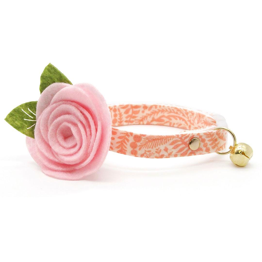 Botanical Cat Collar - "Terra" - Peach Pink Fern Cat Collar / Breakaway Buckle or Non-Breakaway / Cat, Kitten + Small Dog Sizes