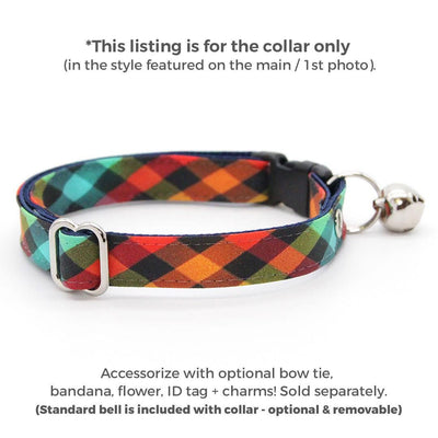 Plaid Cat Collar - "Metro" - Rainbow Check Cat Collar / Breakaway Buckle or Non-Breakaway / Back to School, Fall, Winter / Cat, Kitten + Small Dog Sizes
