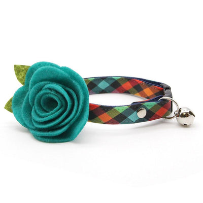 Plaid Cat Collar - "Metro" - Rainbow Check Cat Collar / Breakaway Buckle or Non-Breakaway / Back to School, Fall, Winter / Cat, Kitten + Small Dog Sizes
