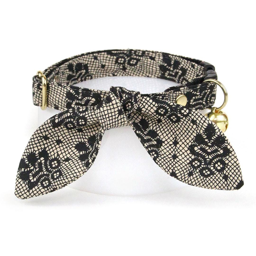 Lace Cat Collar - "Filigree Black" - Simulated Lace Black Cat Collar / Wedding, Gothic, Boudoir / Breakaway Buckle or Non-Breakaway / Cat, Kitten + Small Dog Sizes