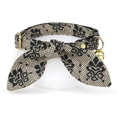 Lace Cat Collar - "Filigree Black" - Simulated Lace Black Cat Collar / Wedding, Gothic, Boudoir / Breakaway Buckle or Non-Breakaway / Cat, Kitten + Small Dog Sizes