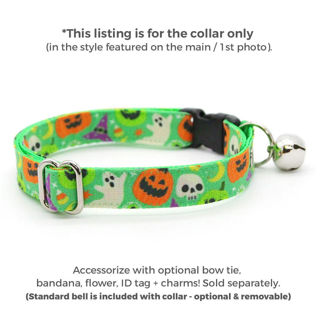 Halloween Cat Collar - "Creepy Cuties - Green" - Spooky Cat Collar / Breakaway Buckle or Non-Breakaway / Ghost, Pumpkin / Cat, Kitten + Small Dog Sizes
