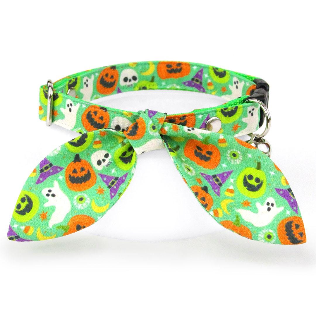 Halloween Cat Collar - "Creepy Cuties - Green" - Spooky Cat Collar / Breakaway Buckle or Non-Breakaway / Ghost, Pumpkin / Cat, Kitten + Small Dog Sizes