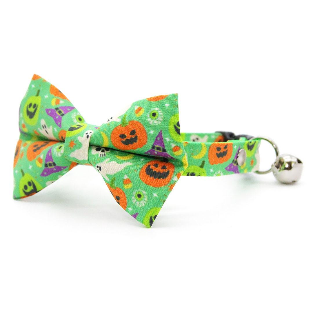 Halloween Cat Collar - "Creepy Cuties - Green" - Spooky Cat Collar / Breakaway Buckle or Non-Breakaway / Ghost, Pumpkin / Cat, Kitten + Small Dog Sizes