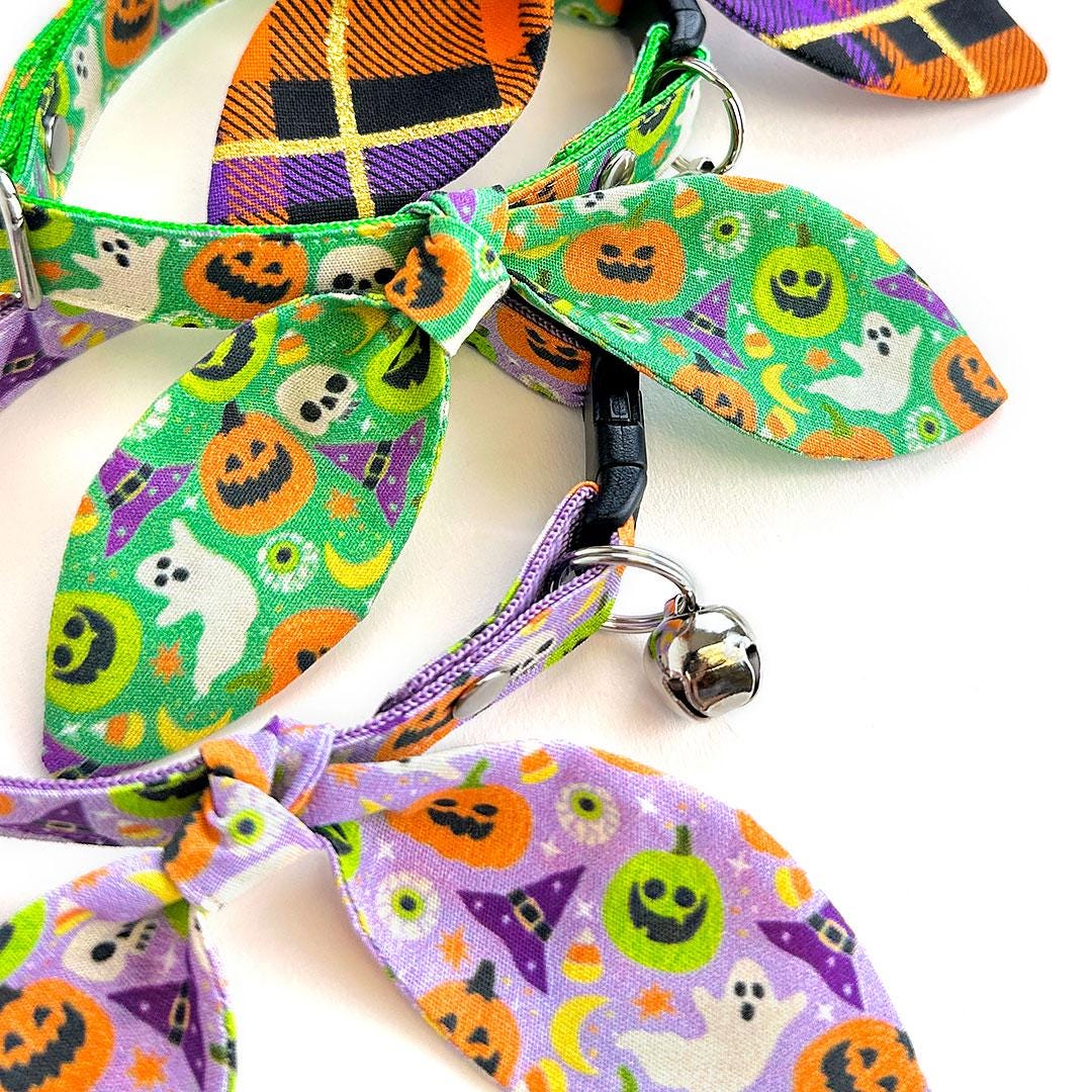 Halloween Cat Collar - "Creepy Cuties - Purple" - Spooky Cat Collar / Breakaway Buckle or Non-Breakaway / Cat, Kitten + Small Dog Sizes