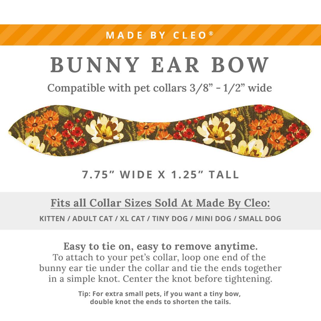 Cat Collar & Bunny Ear Bow Set - "Autumn Fields" - Fall Wildflowers Floral Cat Collar w/ Matching Bunny Bow Tie / Tie-On Scarf / Cat, Kitten + Small Dog Sizes