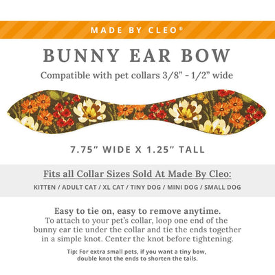 Cat Collar & Bunny Ear Bow Set - "Autumn Fields" - Fall Wildflowers Floral Cat Collar w/ Matching Bunny Bow Tie / Tie-On Scarf / Cat, Kitten + Small Dog Sizes