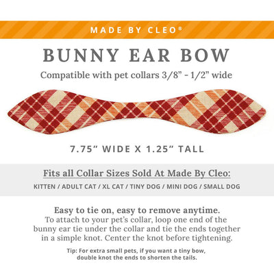 Cat Collar & Bunny Ear Bow Set - "Russet Ridge" - Burgundy Plaid Fall Cat Collar w/ Matching Bunny Bow Tie / Thanksgiving / Tie-On Scarf / Cat, Kitten + Small Dog Sizes