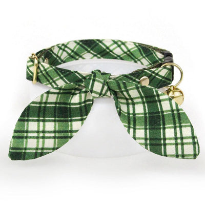 Cat Collar & Bunny Ear Bow Set - "Pinecrest" - Forest Green Plaid Cat Collar w/ Matching Bunny Bow Tie / Fall, Winter, Christmas / Tie-On Scarf / Cat, Kitten + Small Dog Sizes