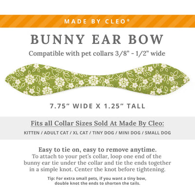 Cat Collar & Bunny Ear Bow Set - "Moss" - Light Olive Green Floral Cat Collar w/ Matching Bunny Bow Tie / Tie-On Scarf / Cat, Kitten + Small Dog Sizes
