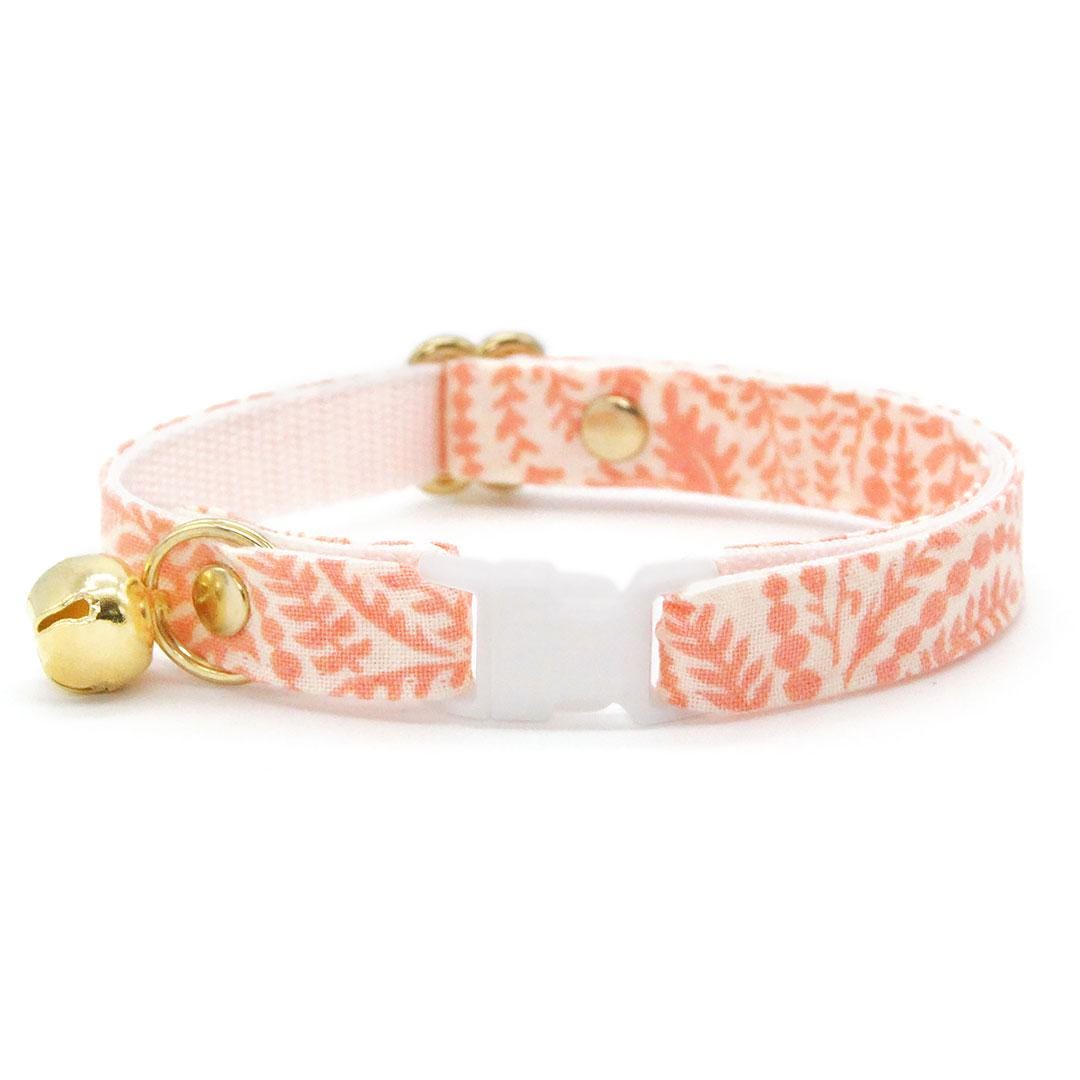 Cat Collar & Bunny Ear Bow Set - "Terra" - Peach Pink Fern Cat Collar w/ Matching Bunny Bow Tie / Tie-On Scarf / Cat, Kitten + Small Dog Sizes