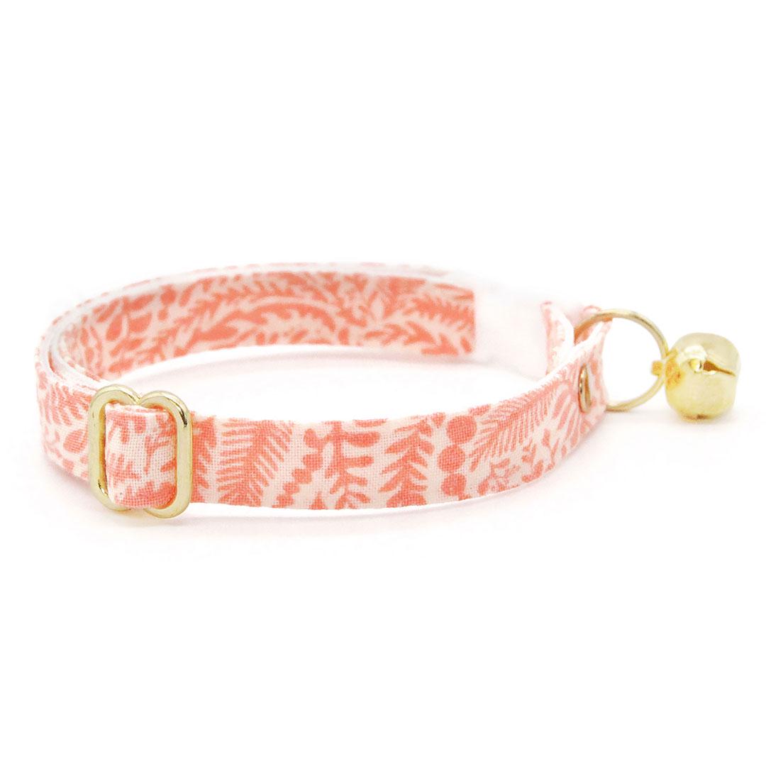 Cat Collar & Bunny Ear Bow Set - "Terra" - Peach Pink Fern Cat Collar w/ Matching Bunny Bow Tie / Tie-On Scarf / Cat, Kitten + Small Dog Sizes