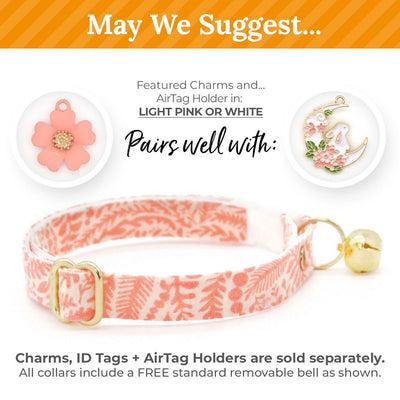 Cat Collar & Bunny Ear Bow Set - "Terra" - Peach Pink Fern Cat Collar w/ Matching Bunny Bow Tie / Tie-On Scarf / Cat, Kitten + Small Dog Sizes
