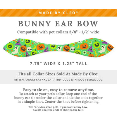 Cat Collar & Bunny Ear Bow Set - "Creepy Cuties - Green" - Spooky Green Halloween Cat Collar w/ Matching Bunny Bow Tie / Tie-On Scarf / Cat, Kitten + Small Dog Sizes