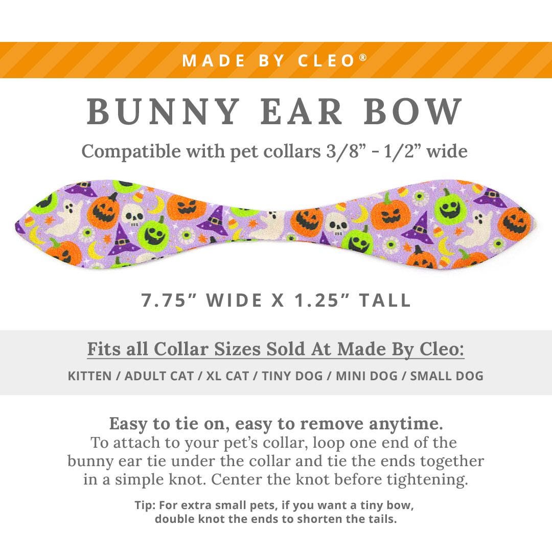 Cat Collar & Bunny Ear Bow Set - "Creepy Cuties - Purple" - Spooky Cute Halloween Cat Collar w/ Matching Bunny Bow Tie / Tie-On Scarf / Cat, Kitten + Small Dog Sizes