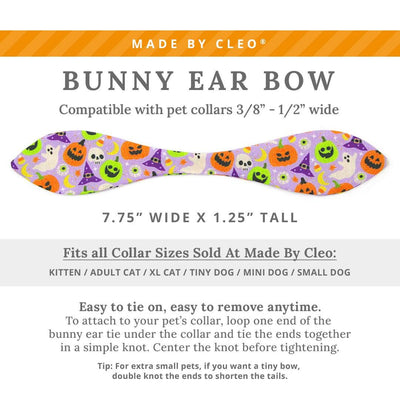 Cat Collar & Bunny Ear Bow Set - "Creepy Cuties - Purple" - Spooky Cute Halloween Cat Collar w/ Matching Bunny Bow Tie / Tie-On Scarf / Cat, Kitten + Small Dog Sizes