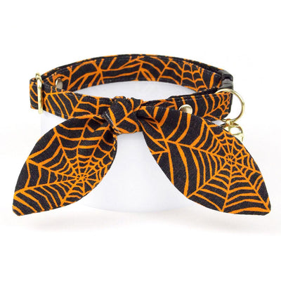 Cat Collar & Bunny Ear Bow Set - "Spellbound" - Halloween Spiderweb Cat Collar w/ Matching Bunny Bow Tie / Tie-On Scarf / Cat, Kitten + Small Dog Sizes
