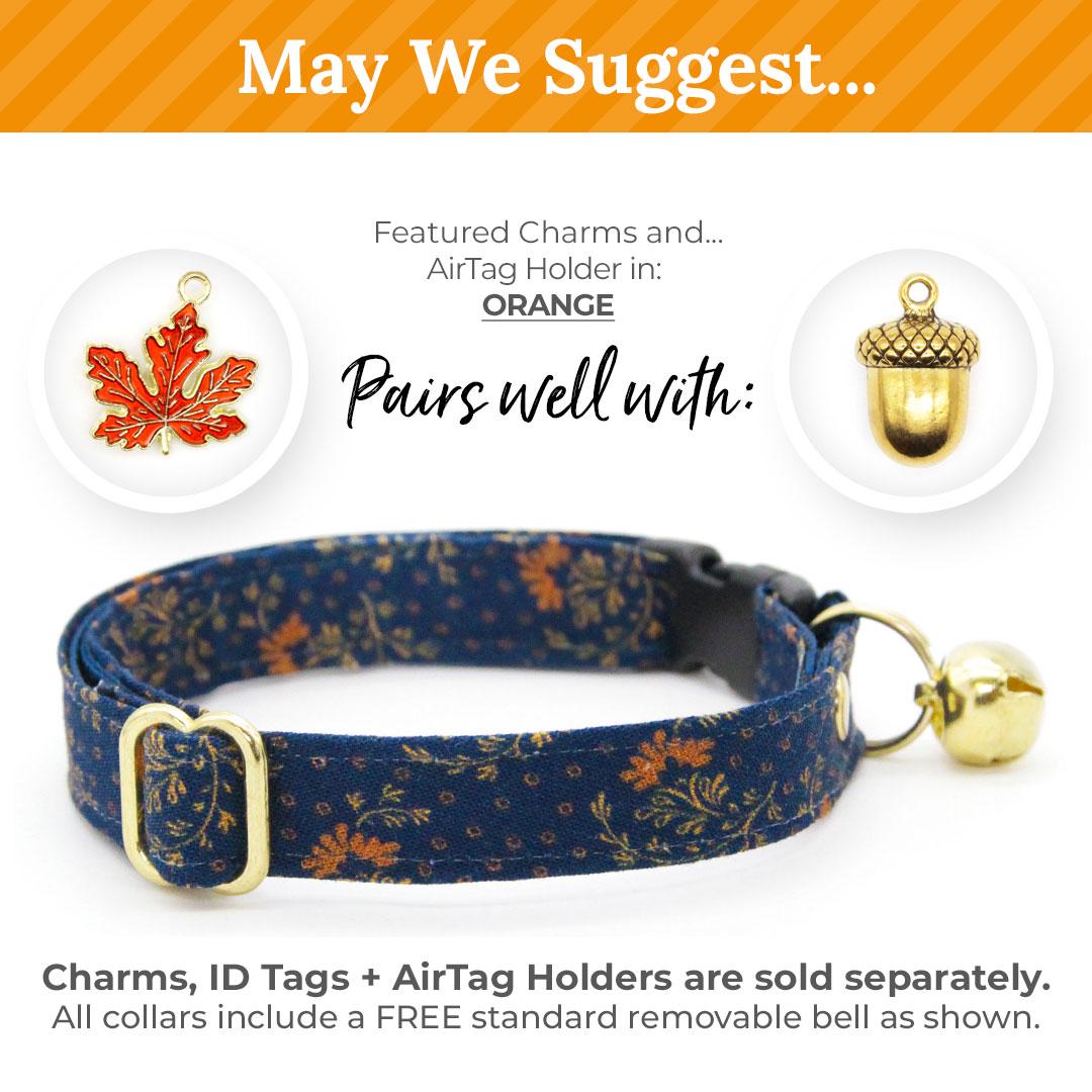 Bow Tie Cat Collar Set - "Indigo Manor" - Navy Blue Cat Collar with Bow Tie / Farmhouse, William Morris / Cat, Kitten, Small Dog Sizes