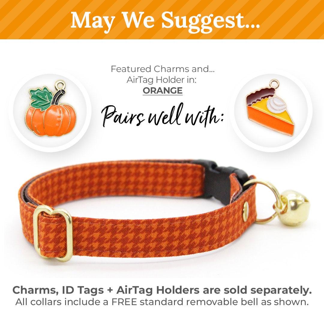 Bow Tie Cat Collar Set - "Pumpkin Spice" - Orange Houndstooth Cat Collar with Bow Tie / Fall, Thanksgiving / Cat, Kitten, Small Dog Sizes