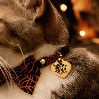 Bow Tie Cat Collar Set - "Spellbound" - Spiderweb Cat Collar with Bow Tie / Orange & Black, Halloween, Spider / Cat, Kitten, Small Dog Sizes