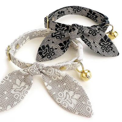 Bow Tie Cat Collar Set - "Filigree Ivory" - Simulated Lace Cat Collar with Bow Tie / Wedding, Fancy, Bridal / Cat, Kitten, Small Dog Sizes