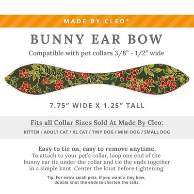 Holiday Cat Collar + Bunny Ear Bow Set - "Yuletide Berries" - Christmas Holly Berry Cat Collar w/ Matching Bunny Bow Tie / Tie-On Scarf / Cat, Kitten + Small Dog Sizes
