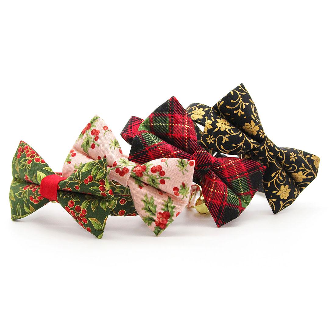 Bow Tie Cat Collar Set - "Night Bloom" - Gold & Black Cat Collar with Bow Tie / New Year, Regal, Elegant, Wedding / Cat, Kitten, Small Dog Sizes