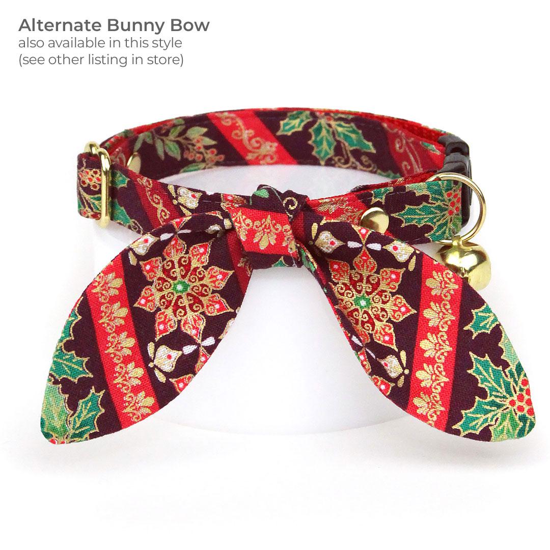 Holiday Cat Collar + Flower Set - "Victorian Christmas - Burgundy" - Elegant Cat Collar w/ Burgundy Felt Flower (Detachable) / Cat, Kitten + Small Dog Sizes
