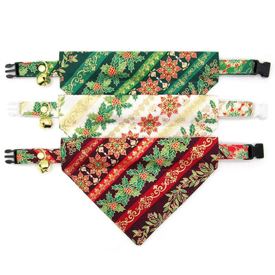 Holiday Cat Bandana - "Victorian Christmas - Burgundy" - Elegant Holly Mistletoe Poinsettia Bandana for Cat + Small Dog / Slide-on Bandana