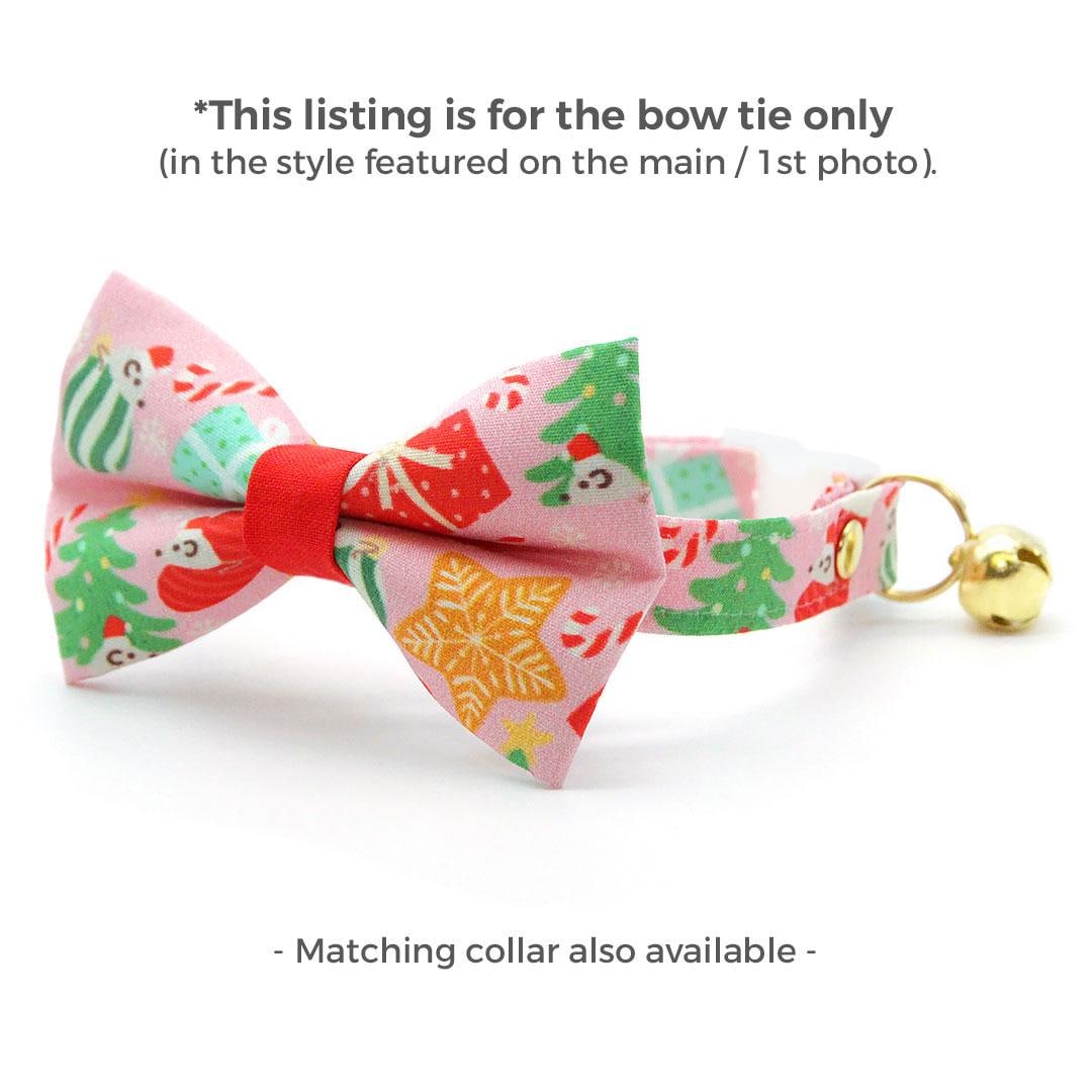 Holiday Cat Bow Tie - "Merry Mice - Pink" - Christmas Mouse Bow Tie for Cat Collar / Whimsical, Fun / Cat, Kitten + Small Dog Bowtie