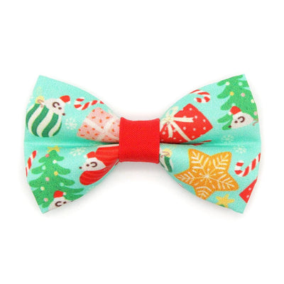 Holiday Cat Bow Tie - "Merry Mice - Mint" - Christmas Mouse Bow Tie for Cat Collar / Whimsical, Fun / Cat, Kitten + Small Dog Bowtie