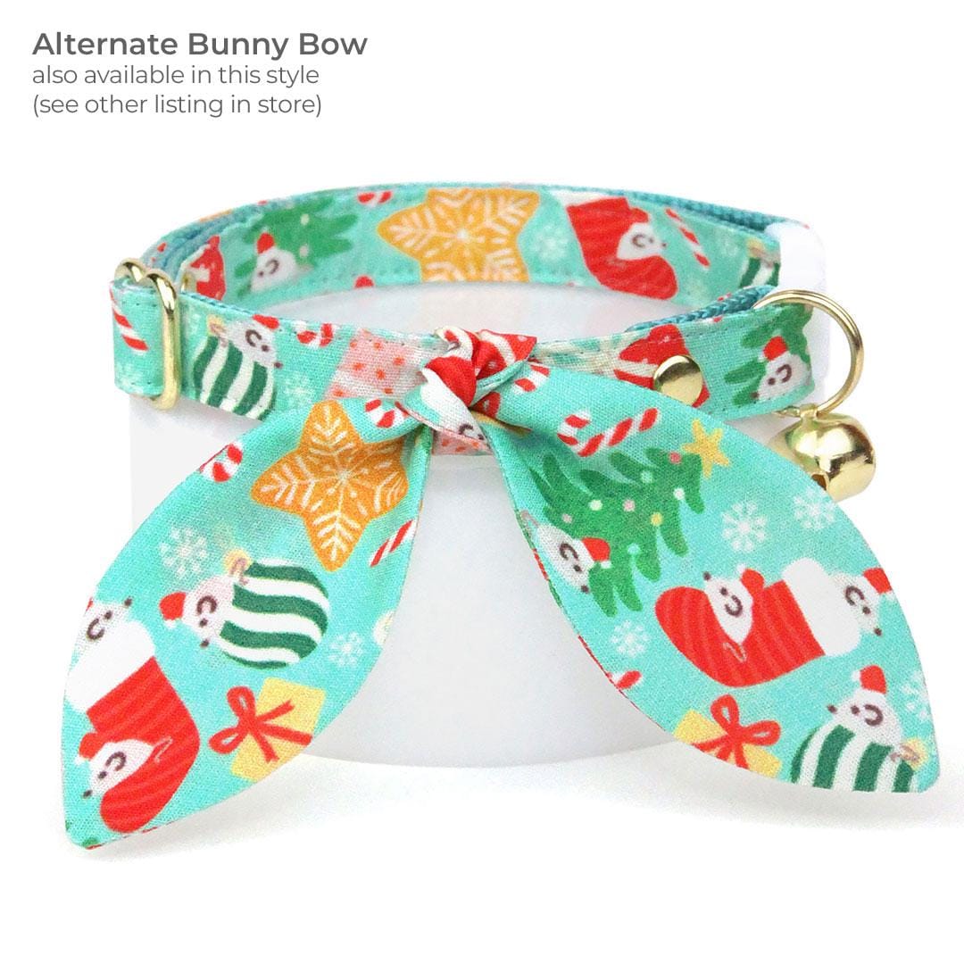 Holiday Cat Bow Tie - "Merry Mice - Mint" - Christmas Mouse Bow Tie for Cat Collar / Whimsical, Fun / Cat, Kitten + Small Dog Bowtie