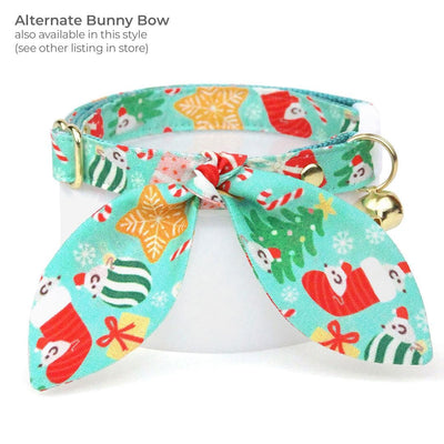 Holiday Cat Bow Tie - "Merry Mice - Mint" - Christmas Mouse Bow Tie for Cat Collar / Whimsical, Fun / Cat, Kitten + Small Dog Bowtie