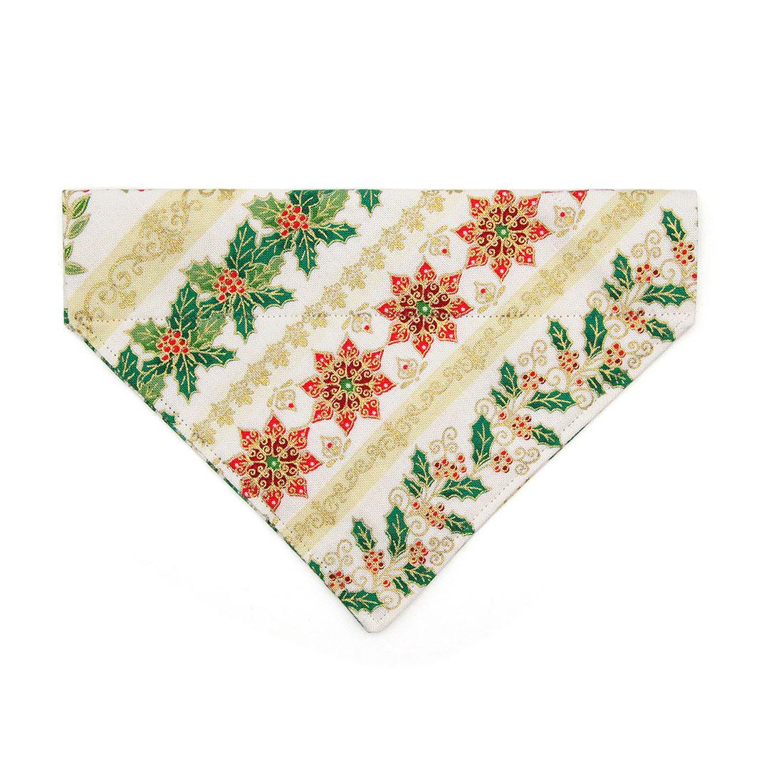 Holiday Cat Bandana - "Victorian Christmas - Ivory" - Elegant Christmas Bandana for Cat + Small Dog / Holly, Poinsettia & Mistletoe / Slide-on Bandana