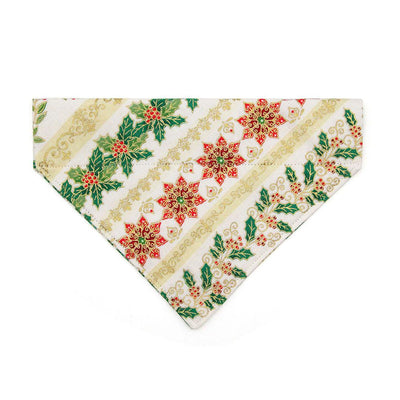 Holiday Cat Bandana - "Victorian Christmas - Ivory" - Elegant Christmas Bandana for Cat + Small Dog / Holly, Poinsettia & Mistletoe / Slide-on Bandana