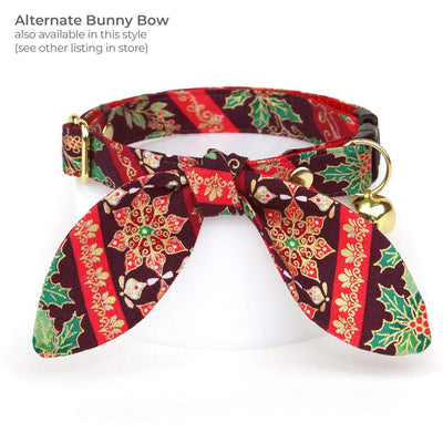 Holiday Cat Bandana - "Victorian Christmas - Burgundy" - Elegant Holly Mistletoe Poinsettia Bandana for Cat + Small Dog / Slide-on Bandana