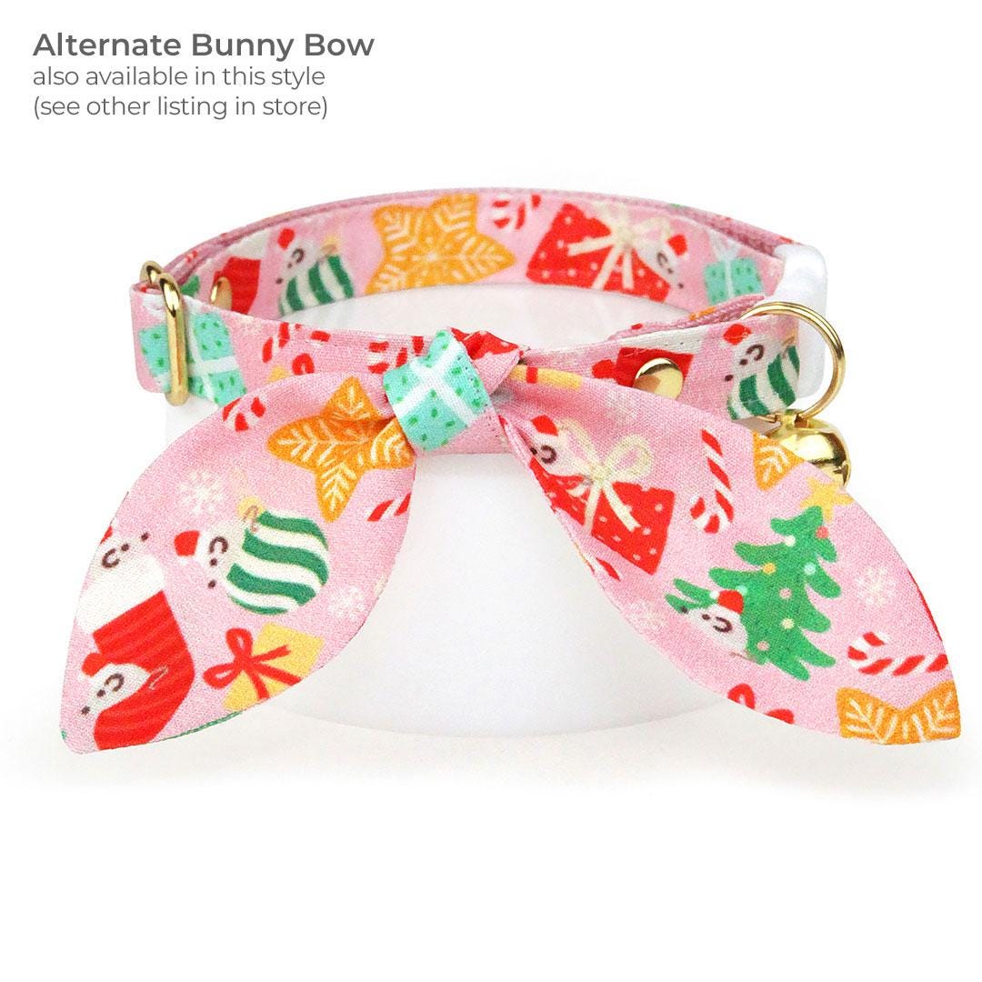 Holiday Cat Bandana - "Merry Mice - Pink" - Christmas Mouse Bandana for Cat + Small Dog / Fun Whimsical / Slide-on Bandana