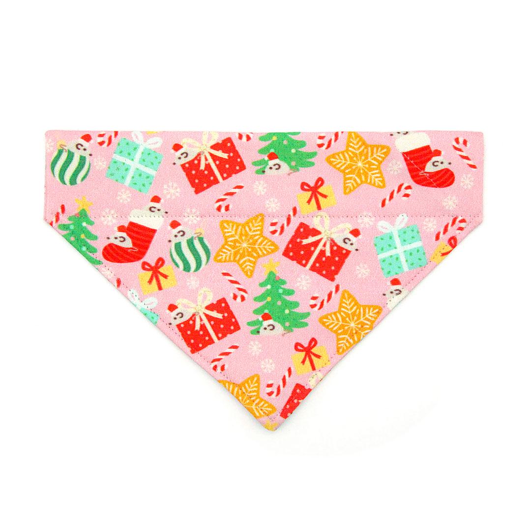 Holiday Cat Bandana - "Merry Mice - Pink" - Christmas Mouse Bandana for Cat + Small Dog / Fun Whimsical / Slide-on Bandana
