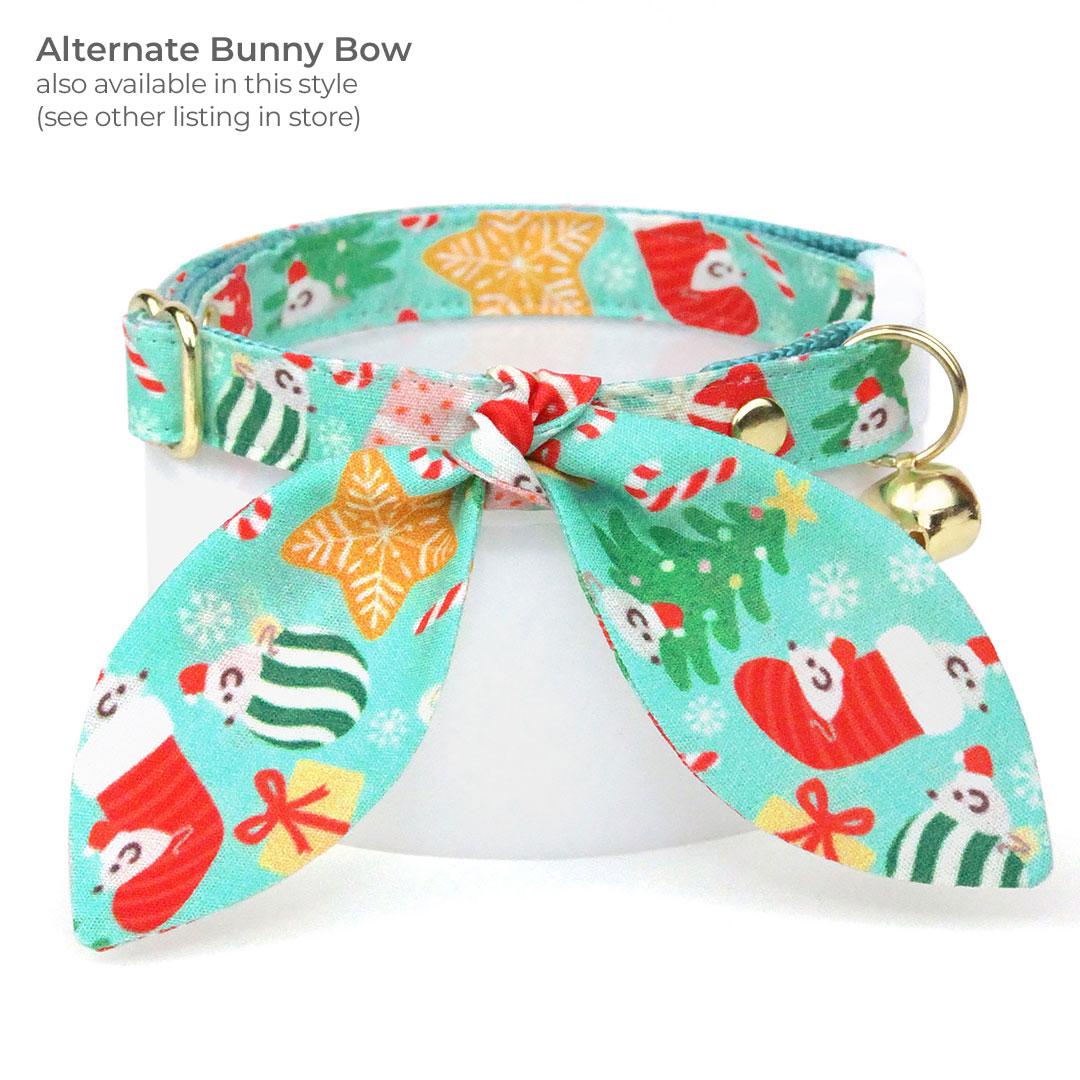 Holiday Cat Bandana - "Merry Mice - Mint" - Christmas Mouse Bandana for Cat + Small Dog / Fun Whimsical / Slide-on Bandana