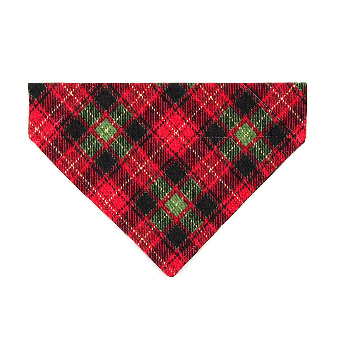 Plaid Cat Bandana - "Winterwood" - Red Holiday Bandana for Cat + Small Dog / Rustic Christmas, Winter / Slide-on Bandana