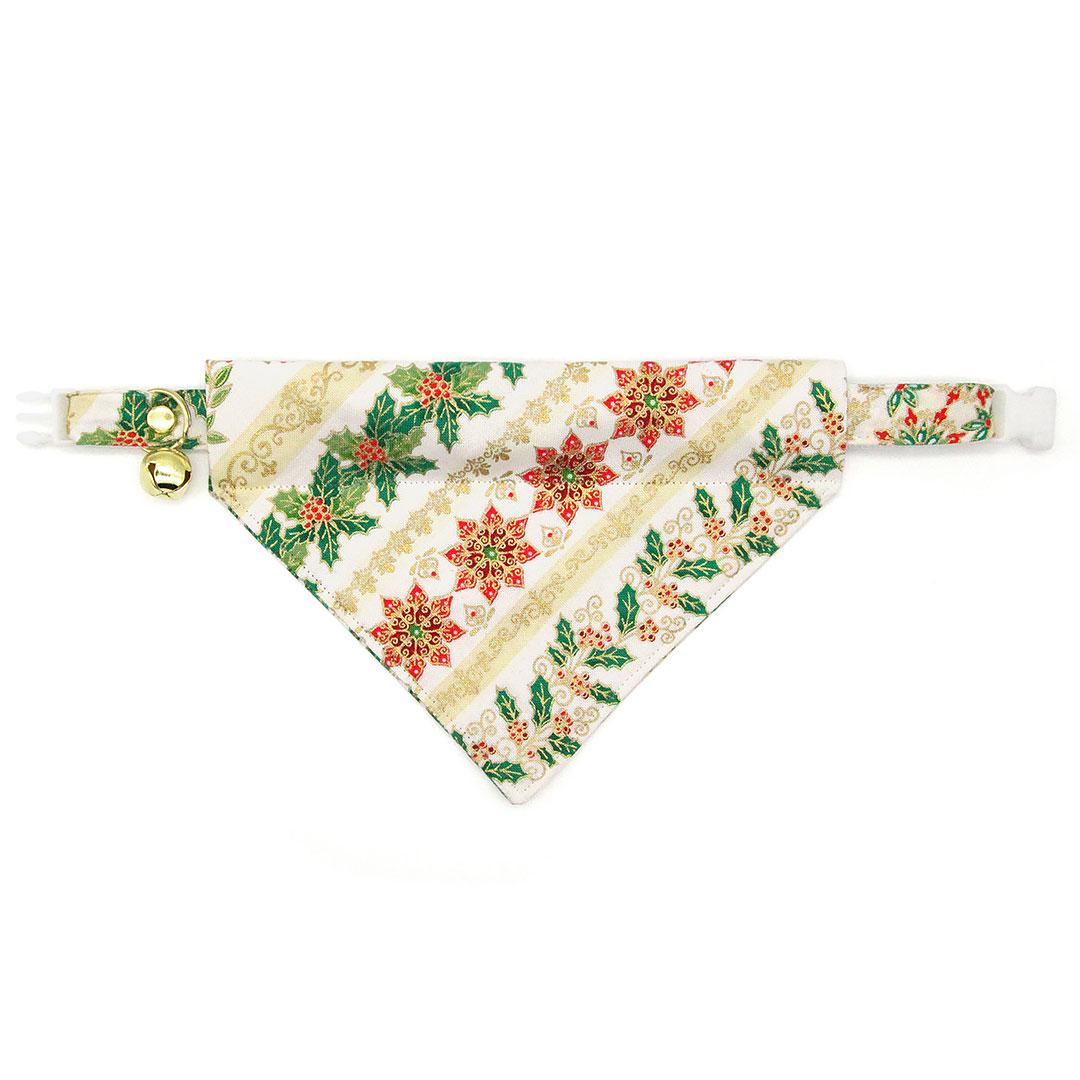Holiday Cat Collar - "Victorian Christmas - Ivory" - Poinsettia, Mistletoe & Holly Cat Collar / Breakaway Buckle or Non-Breakaway / Cat, Kitten + Small Dog Sizes
