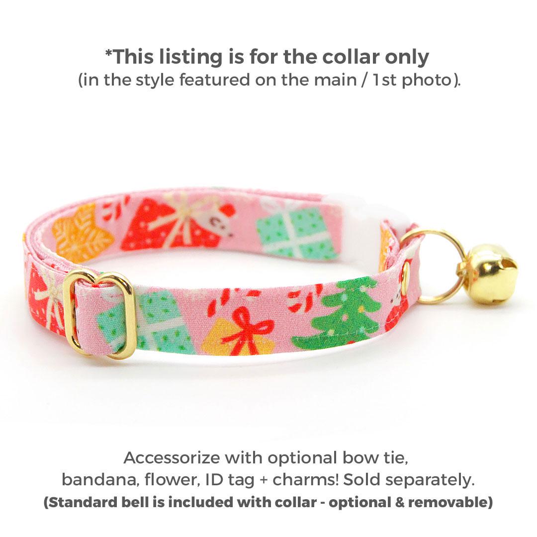 Holiday Cat Collar - "Merry Mice - Pink" - Fun Whimsical Christmas Mouse Cat Collar / Breakaway Buckle or Non-Breakaway / Cat, Kitten + Small Dog Sizes
