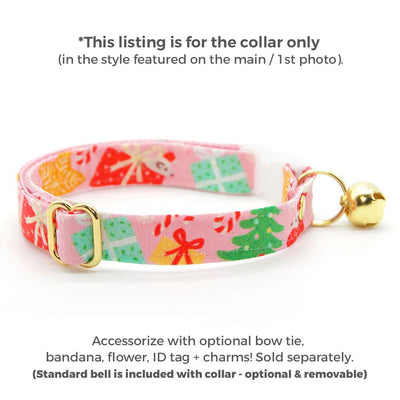 Holiday Cat Collar - "Merry Mice - Pink" - Fun Whimsical Christmas Mouse Cat Collar / Breakaway Buckle or Non-Breakaway / Cat, Kitten + Small Dog Sizes