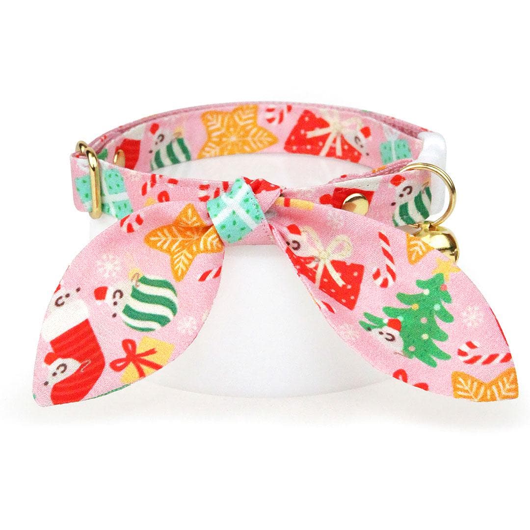 Holiday Cat Collar - "Merry Mice - Pink" - Fun Whimsical Christmas Mouse Cat Collar / Breakaway Buckle or Non-Breakaway / Cat, Kitten + Small Dog Sizes