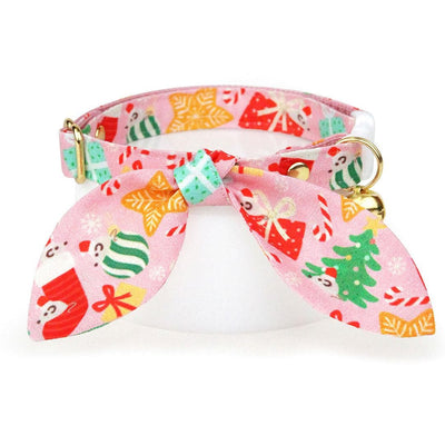 Holiday Cat Collar - "Merry Mice - Pink" - Fun Whimsical Christmas Mouse Cat Collar / Breakaway Buckle or Non-Breakaway / Cat, Kitten + Small Dog Sizes