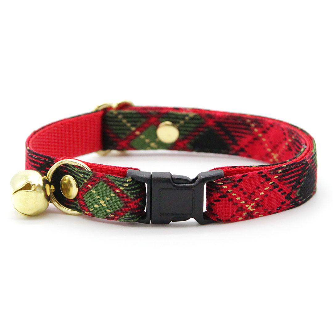 Plaid Cat Collar - "Winterwood" - Red Black & Green Rustic Holiday Plaid Cat Collar / Christmas / Breakaway Buckle or Non-Breakaway / Cat, Kitten + Small Dog Sizes